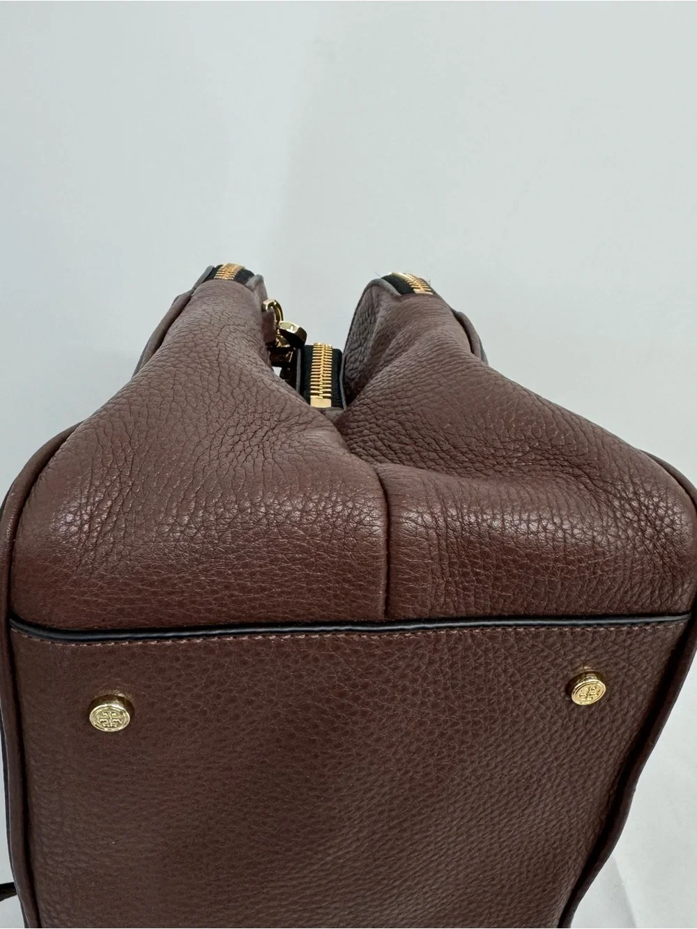 Tory Burch Robinson Pebbled Leather Triple Compartment Choco Brown Bag